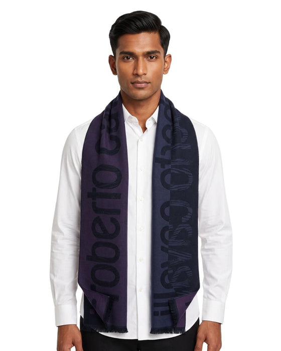 Roberto Cavalli Black and Navy Wool Blend Scarf