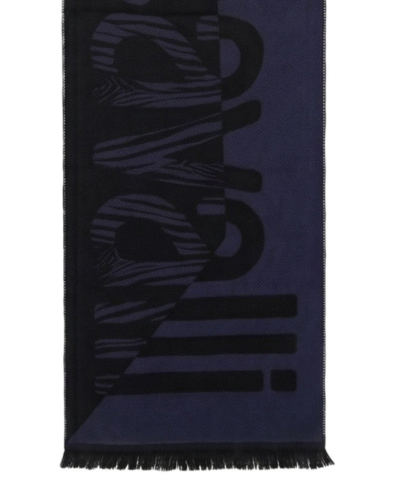 Roberto Cavalli Black and Navy Wool Blend Scarf
