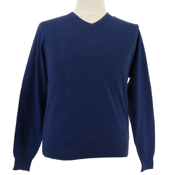 Real Cashmere Dark Blue V-Neck Fine Cashmere Blend Mens Sweater-L