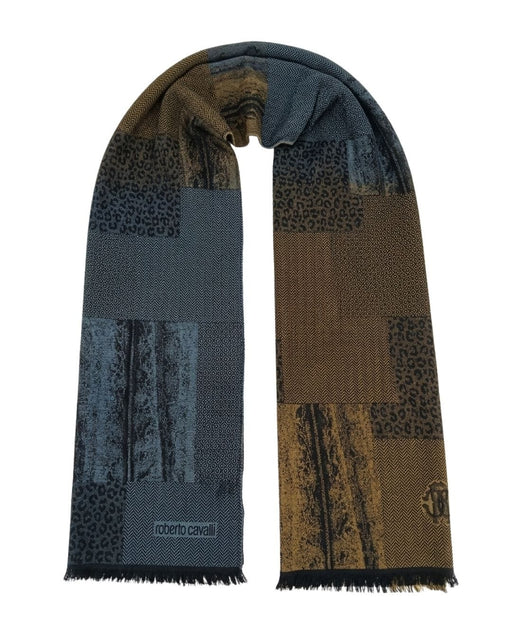 Roberto Cavalli Green Wool Blend Cheetah Print Scarf
