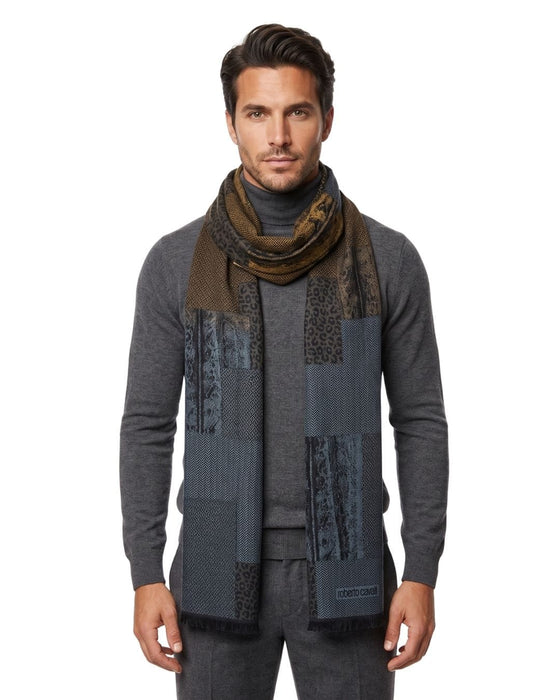 Roberto Cavalli Green Wool Blend Cheetah Print Scarf