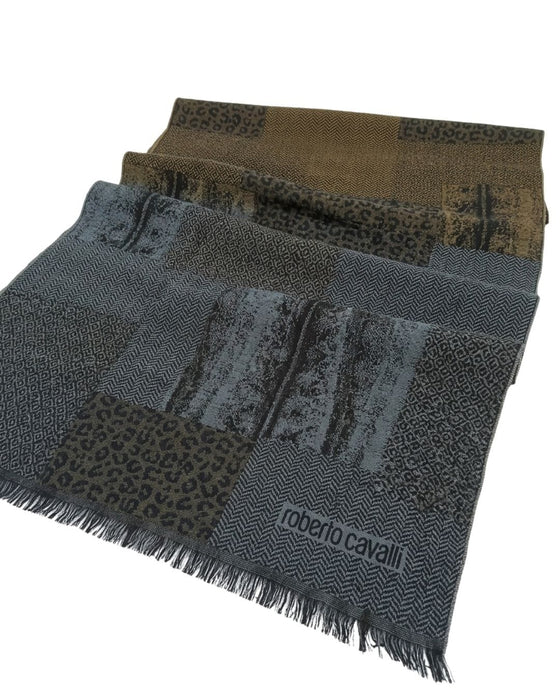 Roberto Cavalli Green Wool Blend Cheetah Print Scarf