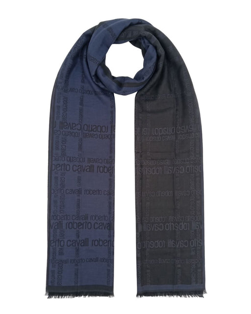 Roberto Cavalli Navy Blue & Black Signature Mens Wool Scarf