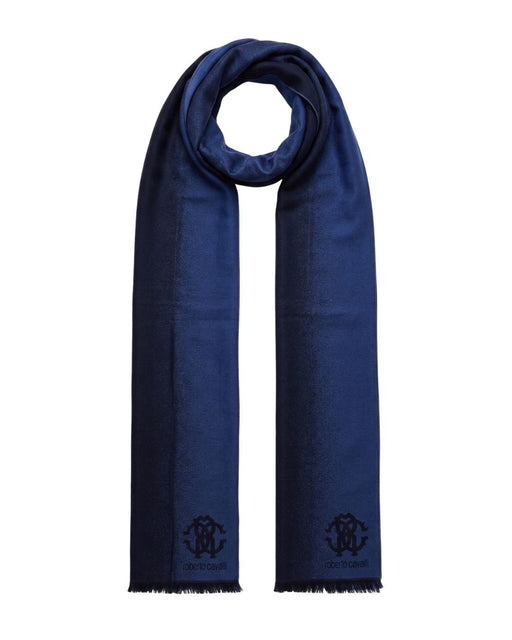 Roberto Cavalli Royal Navy Blue Crest Logo Pattern Mens Wool Scarf