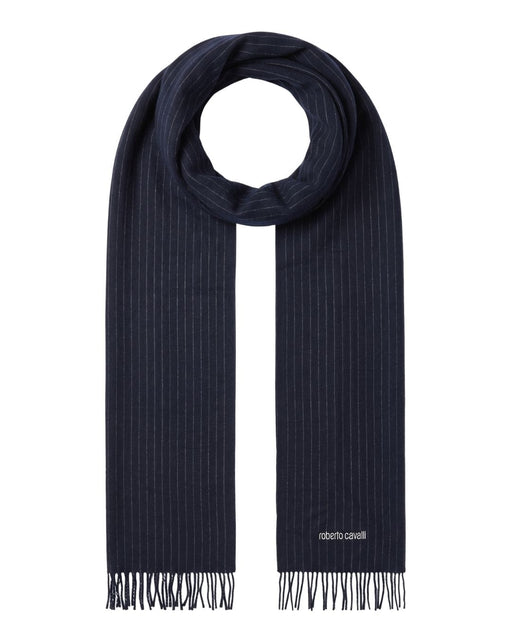 Roberto Cavalli Dark Blue Pinstripe Mens Wool Scarf