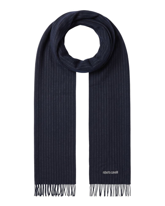 Roberto Cavalli Dark Blue Pinstripe Mens Wool Scarf