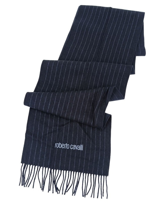 Roberto Cavalli Dark Blue Pinstripe Mens Wool Scarf