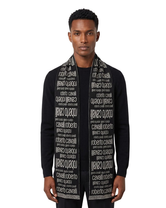 Roberto Cavalli Black & Cream Cheetah Print Mens Wool Scarf