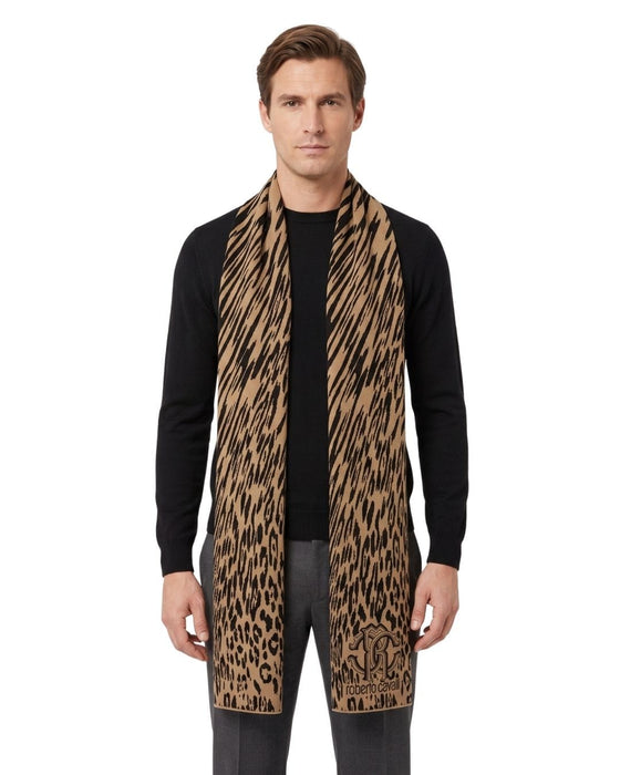 Roberto Cavalli Orange & Black Spotted Tiger stripe Mens Wool Scarf