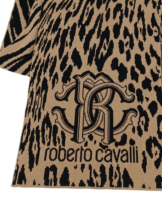 Roberto Cavalli Orange & Black Spotted Tiger stripe Mens Wool Scarf