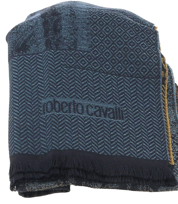 Roberto Cavalli Green Wool Blend Cheetah Print Scarf