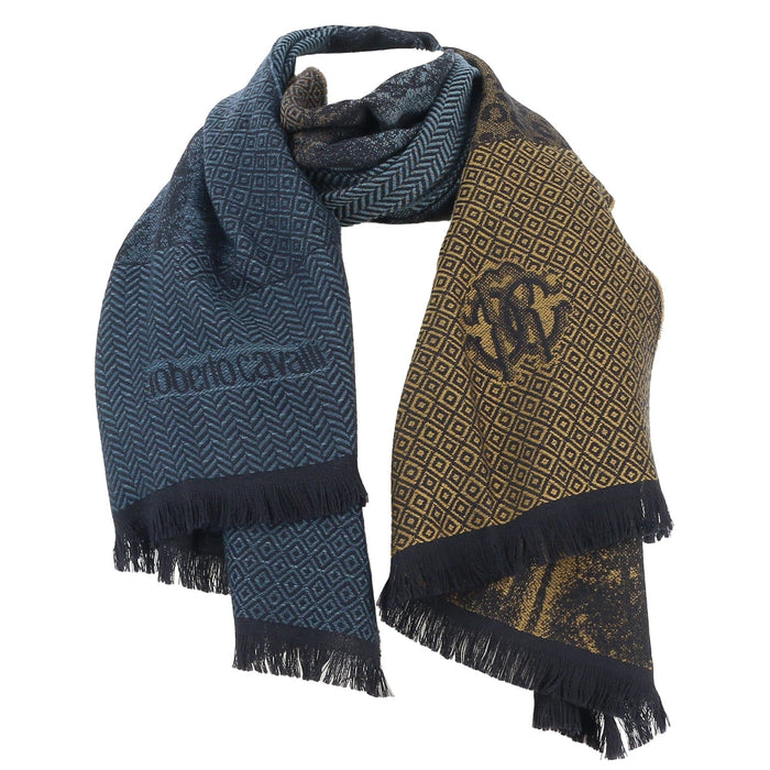 Roberto Cavalli Green Wool Blend Cheetah Print Scarf