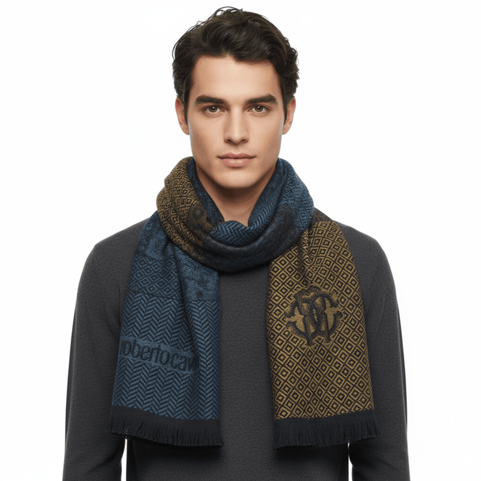 Roberto Cavalli Green Wool Blend Cheetah Print Scarf