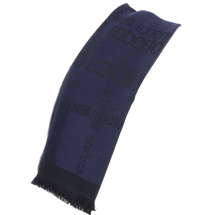Roberto Cavalli Navy Blue & Black Signature Mens Wool Scarf