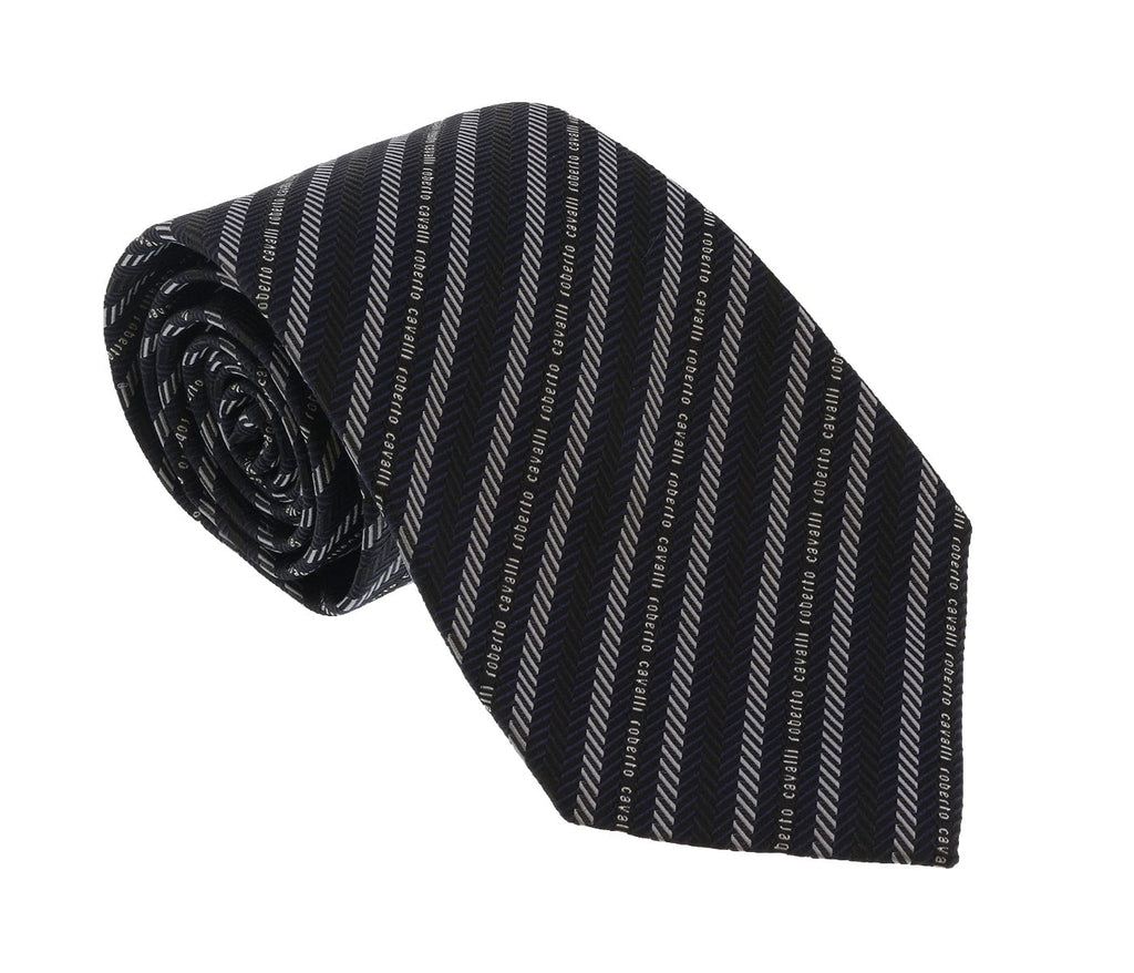 Roberto Cavalli  Black/Grey Regimental Stripe Herringbone Tie