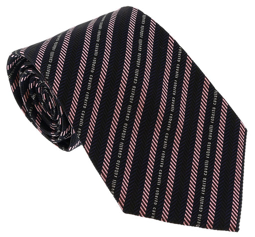 Roberto Cavalli ESZ040 D0655 Black/ Light Pink Regimental Stripe Herringbone Tie
