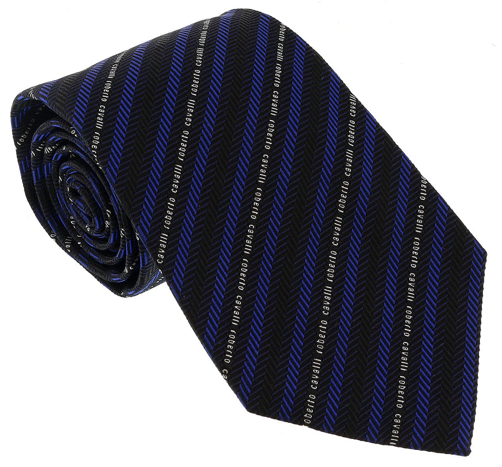 Roberto Cavalli  Royal Blue Regimental Stripe Herringbone Tie