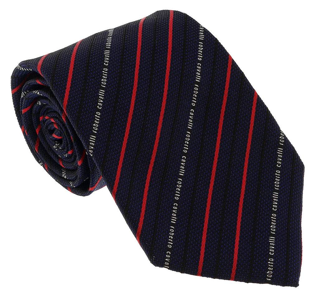 Roberto Cavalli  Navy Blue/ Red Regimental Stripe Tie