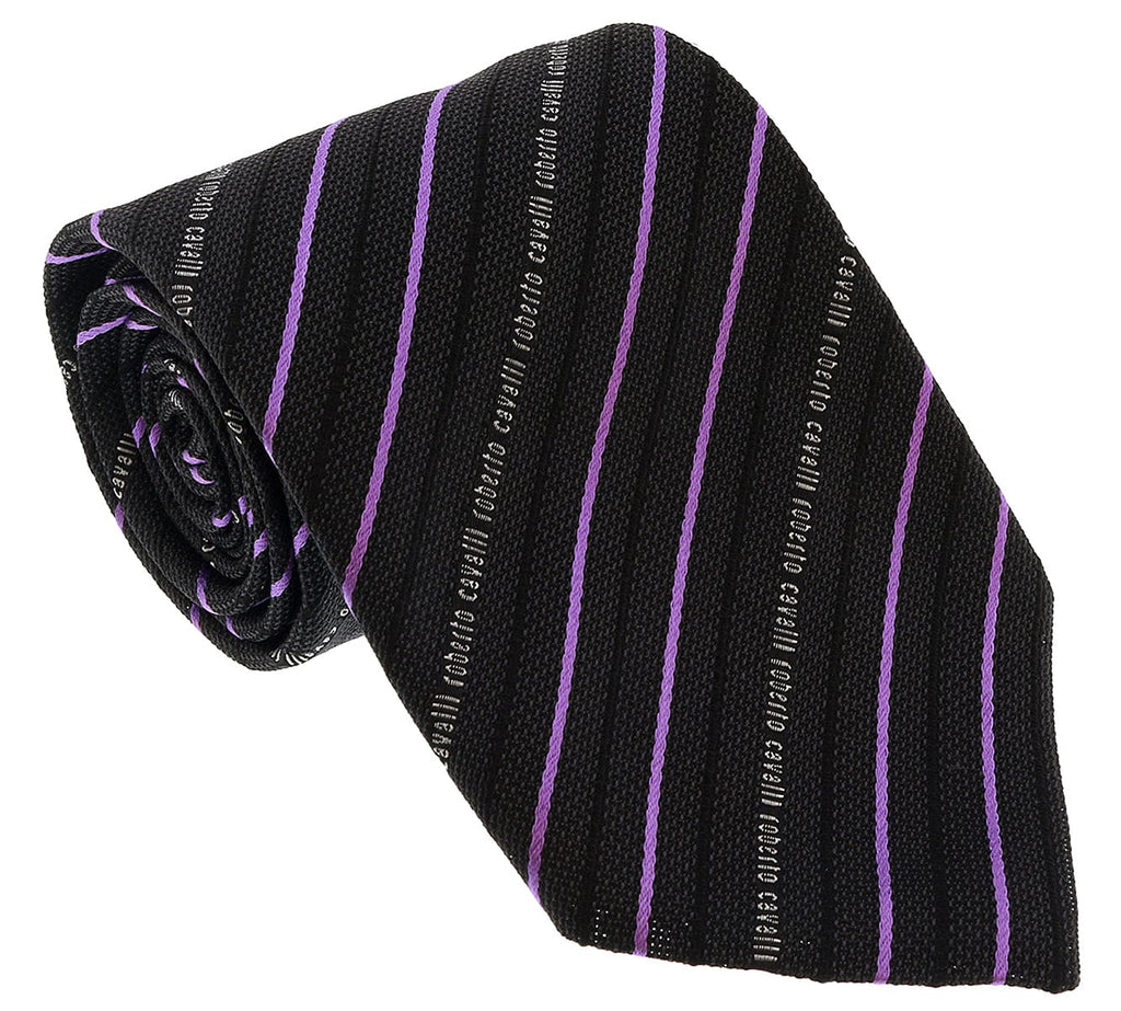 Roberto Cavalli  Dark Grey/ Violet Regimental Stripe Tie