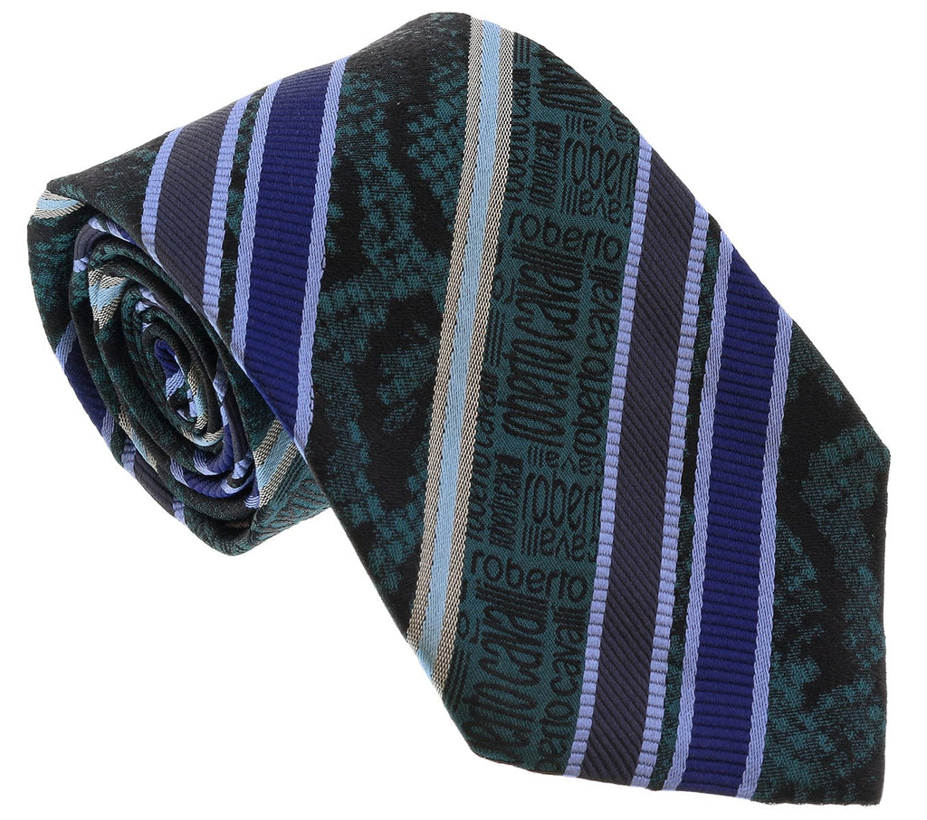 Roberto Cavalli  Teal Blue/ Violet Regimental Stripe Tie