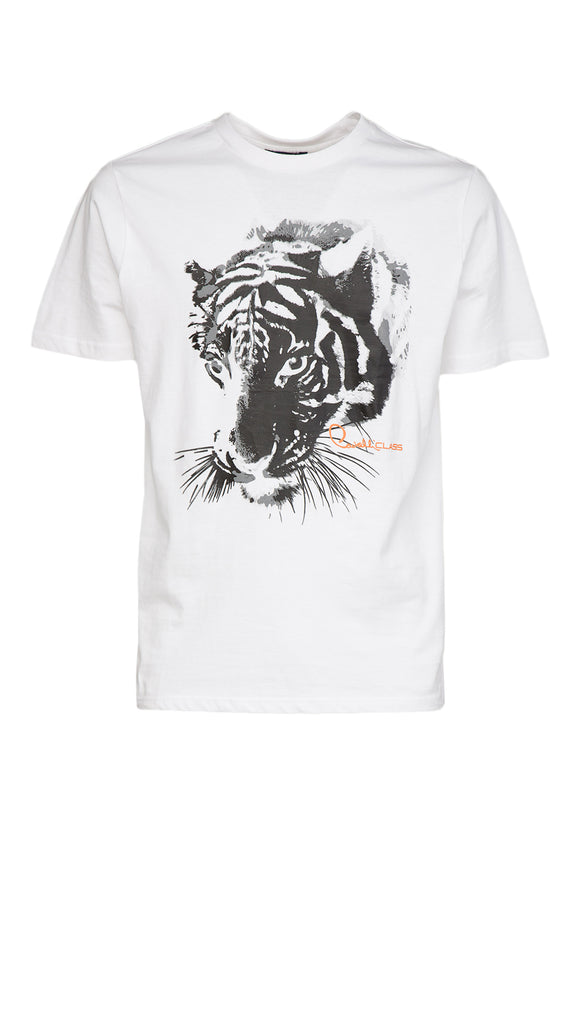 Cavalli Class White Tiger Head Signature Fashion T-Shirt -M