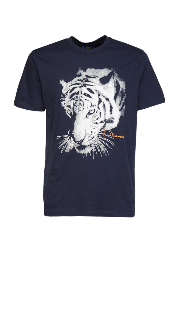 Cavalli Class Navy Tiger Head Signature Fashion T-Shirt -XXXL