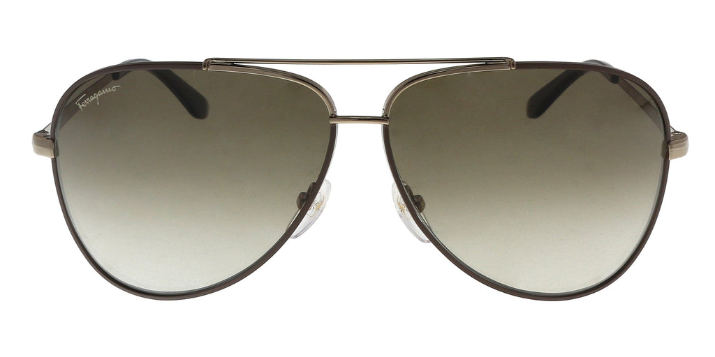 Salvatore Ferragamo SF131S 211 Shiny Brown W/ Dark Brown Aviator Sunglasses
