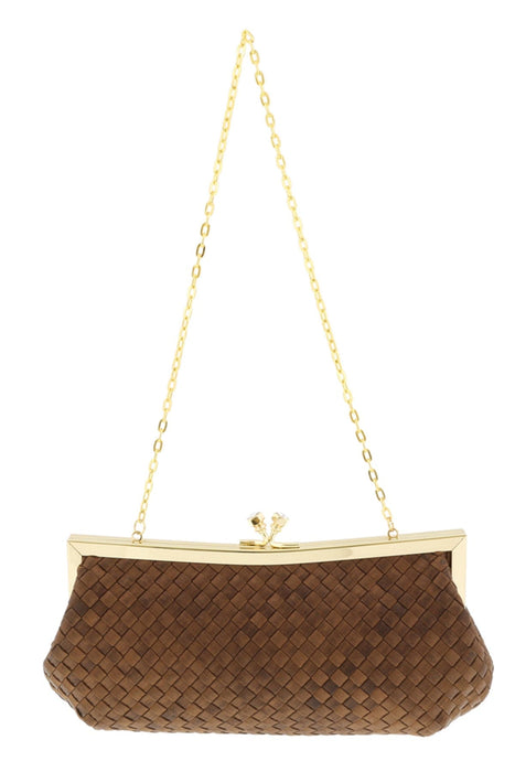 Scheilan  Brown Fabric Weave Knot Clutch/Shoulder Bag