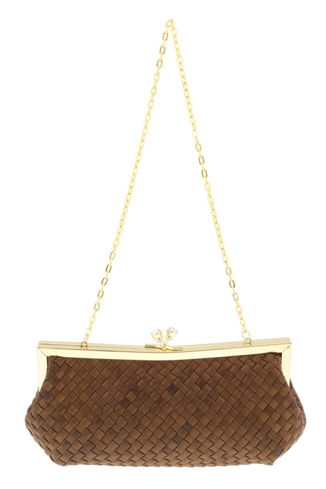 Scheilan  Brown Fabric Weave Knot Clutch/Shoulder Bag