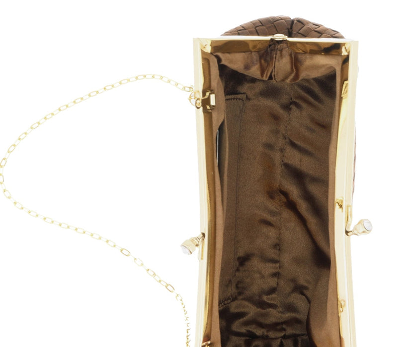 Scheilan  Brown Fabric Weave Knot Clutch/Shoulder Bag