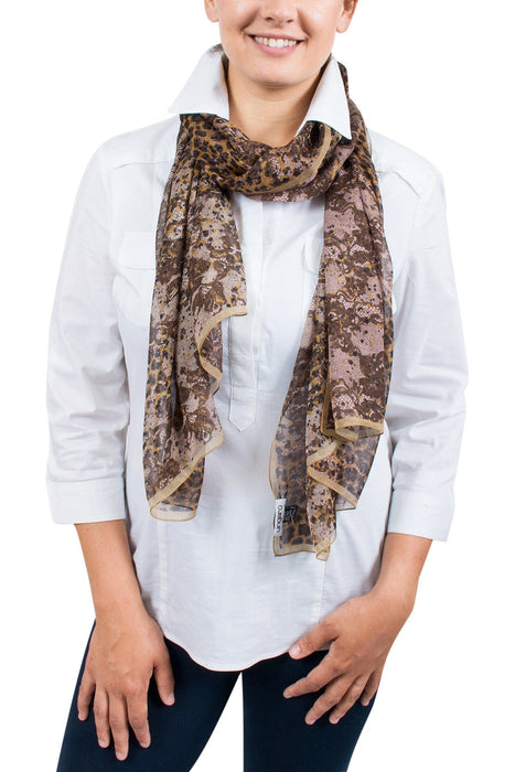 Ungaro UN7018 S7802 Animal Print Brown Silk Scarf