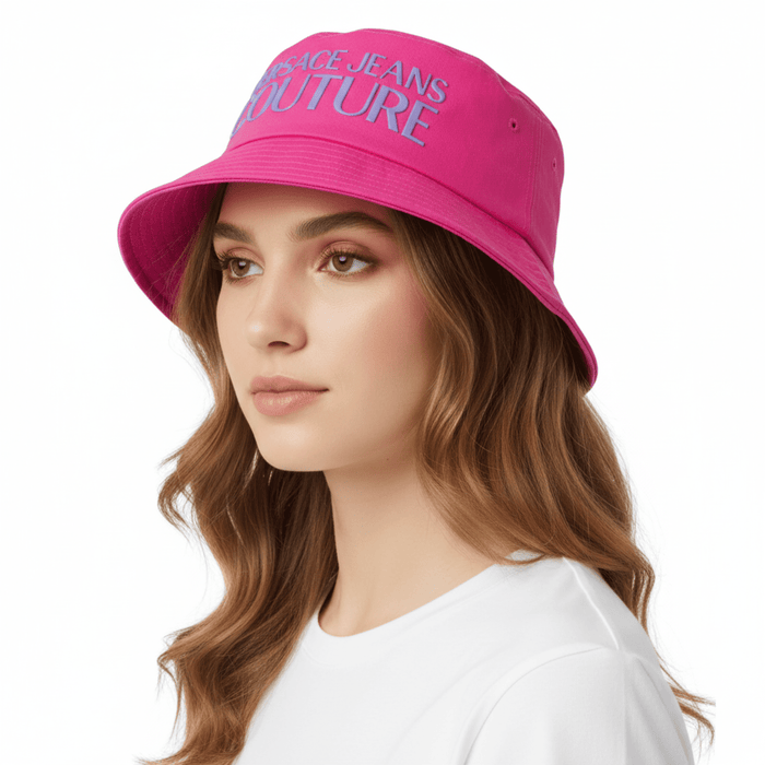 Versace Jeans Couture Pink Logo Bucket Hat – Bold Streetwear Statement Accessory-