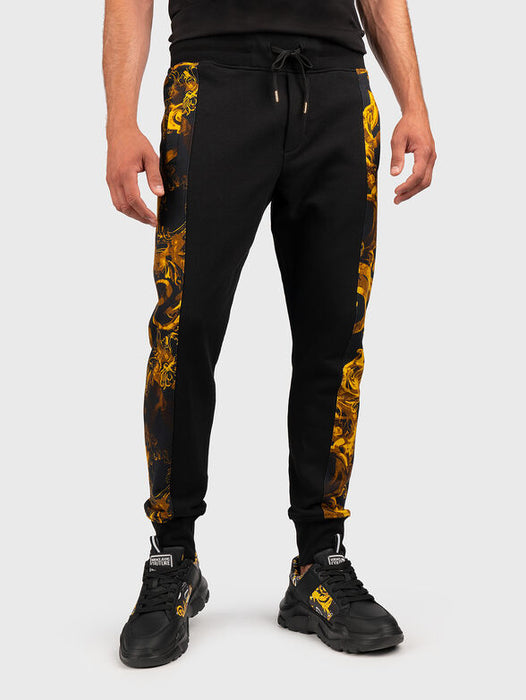 Versace Jeans Couture Black Baroque Panel Joggers –  Gold Accents-S