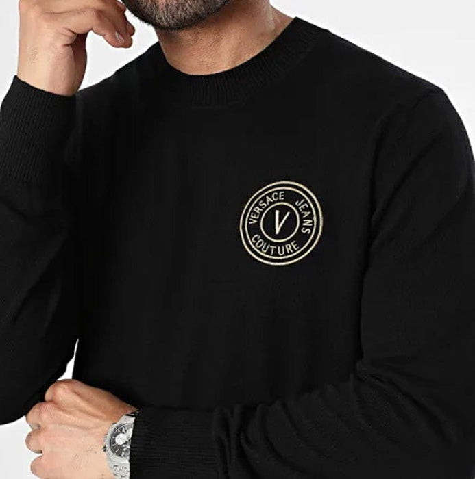 Versace Jeans Couture Black Logo Patch Sweater – Luxury Knitwear-XL