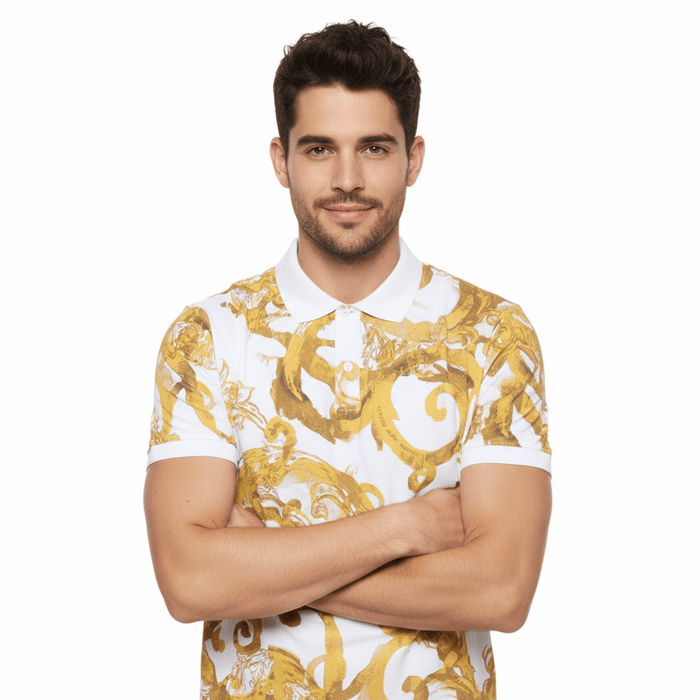 Versace Jeans Couture Men's Baroque Print Polo Shirt – Ornate Elegance-