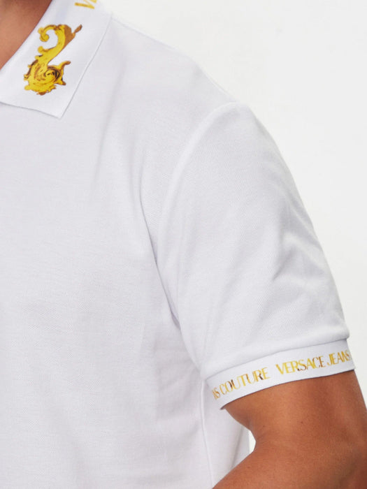 Versace Jeans Couture White Polo Shirt – Classic Fit  Baroque Collar Detail-