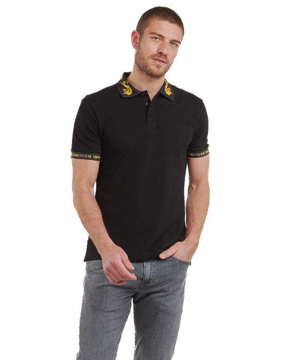 Versace Jeans Couture Black Polo with Baroque Collar – Luxe Details-L