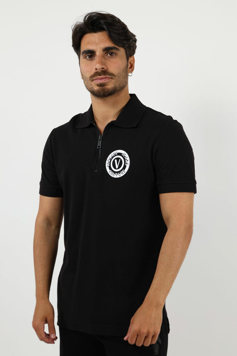 Versace Jeans Couture Men's Black Polo Shirt with Embroidered Medallion -M