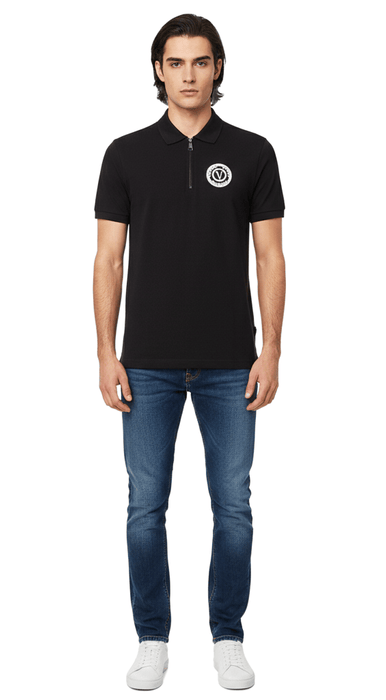 Versace Jeans Couture Men's Black Polo Shirt with Embroidered Medallion -L