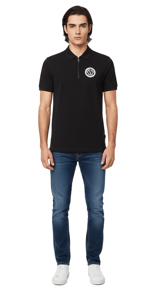 Versace Jeans Couture Men's Black Polo Shirt with Embroidered Medallion -L