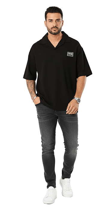 Versace Jeans Couture Black Relaxed Polo – Minimalist  with Signature Patch-