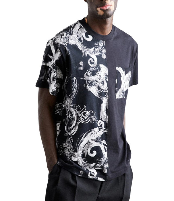 Versace Jeans Couture Black & White Baroque Split Graphic T-Shirt-