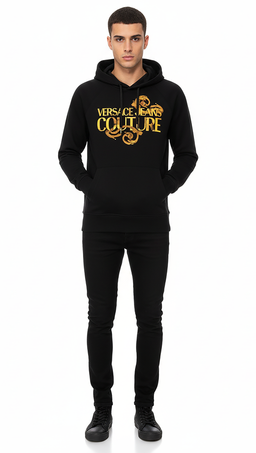 Versace Jeans Couture Black Baroque Logo Hoodie – Iconic Boldness in Comfort-