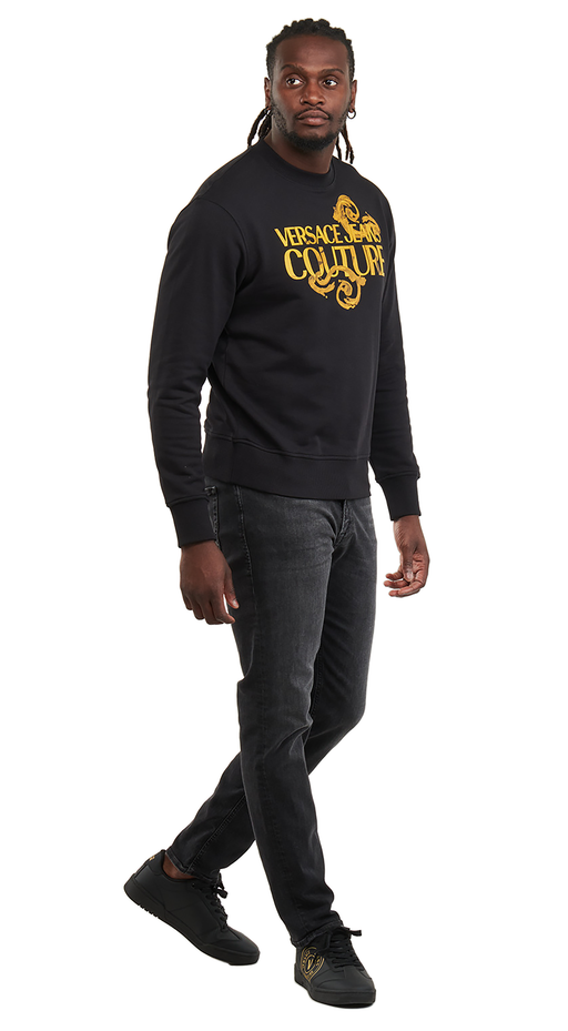 Versace Jeans Couture Black Gold Signature Screen Printed Sweatshirt-