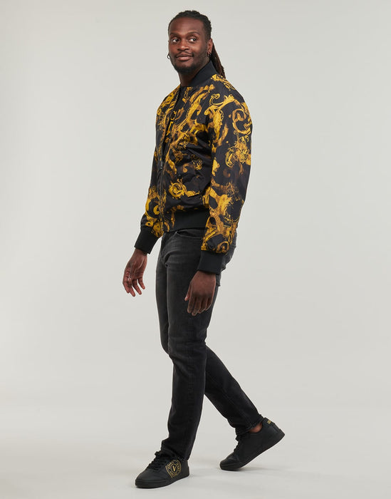 Versace Jeans Couture Baroque Print Bomber Jacket in Black & Gold