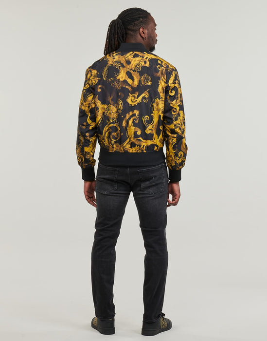Versace Jeans Couture Baroque Print Bomber Jacket in Black & Gold