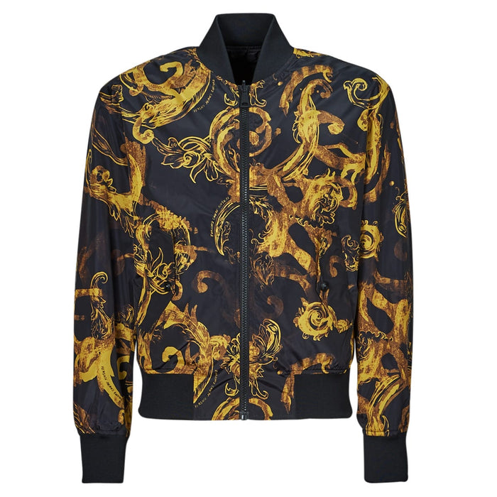 Versace Jeans Couture Baroque Print Bomber Jacket in Black & Gold