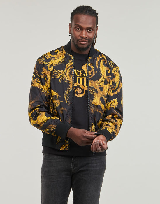 Versace Jeans Couture Baroque Print Bomber Jacket in Black & Gold