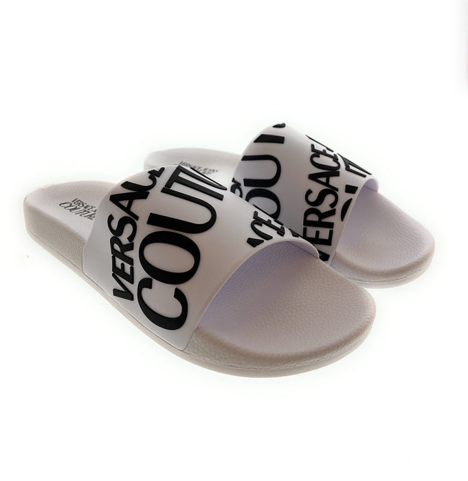 Versace Jeans Couture Mens White  Signature Pattern Pool Slide