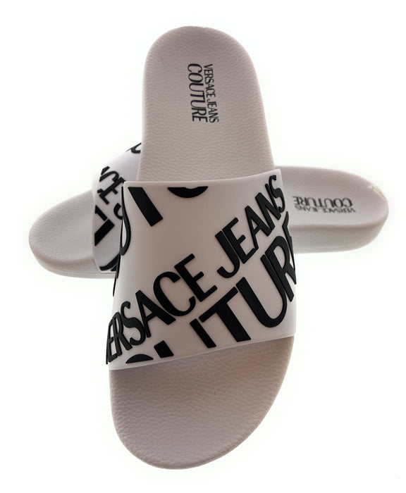 Versace Jeans Couture Mens White  Signature Pattern Pool Slide